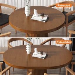 Japandi 100 cm – 140 cm Extendable Round-to-Oval Wood Dining Table–Warm Walnut, Seats 4-6 - thumbnail 4