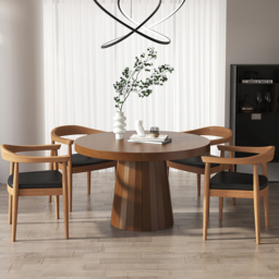 Japandi 100 cm – 140 cm Extendable Round-to-Oval Wood Dining Table–Warm Walnut, Seats 4-6 - thumbnail 3