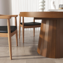 Japandi 100 cm – 140 cm Extendable Round-to-Oval Wood Dining Table–Warm Walnut, Seats 4-6 - thumbnail 6