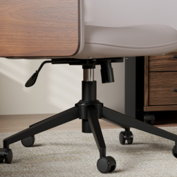 Wood & Faux Leather Office Chair - Ergonomic Adjustable Swivel (Khaki) - thumbnail 9