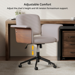 Wood & Faux Leather Office Chair - Ergonomic Adjustable Swivel (Khaki) - thumbnail 5