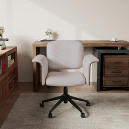 Wood & Faux Leather Office Chair - Ergonomic Adjustable Swivel (Khaki) - thumbnail 3
