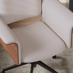 Wood & Faux Leather Office Chair - Ergonomic Adjustable Swivel (Khaki) - thumbnail 6