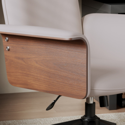 Wood & Faux Leather Office Chair - Ergonomic Adjustable Swivel (Khaki) - thumbnail 8