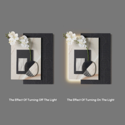 Modern Black & White Wall Art with LED Warm Light & Faux Orchid – 600mm x 490mm - thumbnail 7