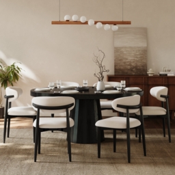 Modern Black Linen Dining Chair with Rubber Wood Legs, 1 Piece - thumbnail 3