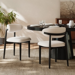 Modern Black Linen Dining Chair with Rubber Wood Legs, 1 Piece - thumbnail 2