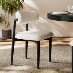 Modern Black Linen Dining Chair with Rubber Wood Legs, 1 Piece - thumbnail 1