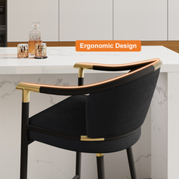 Cranis Bar Height Bar Stool with Arms in Black Upholstery Velvet - thumbnail 7