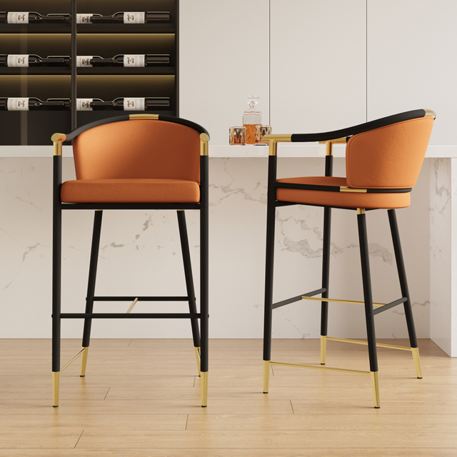 Cranis Bar Height Bar Stool with Arms in Orange Upholstery Velvet - image 1