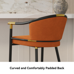 Cranis Bar Height Bar Stool with Arms in Orange Upholstery Velvet - thumbnail 7