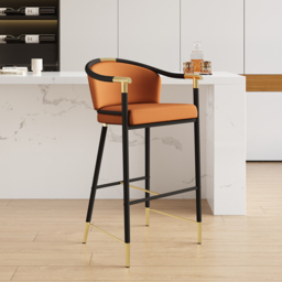 Cranis Bar Height Bar Stool with Arms in Orange Upholstery Velvet - thumbnail 3