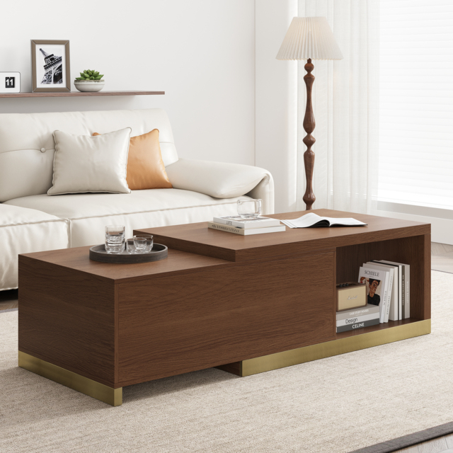 "Mordelle Extendable Up to 70.8"" Rectangle Walnut Coffee Table with 2 Drawers" - image 1