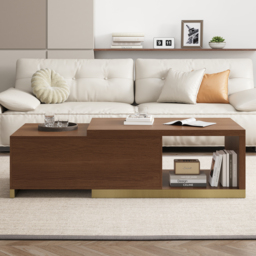 "Mordelle Extendable Up to 70.8"" Rectangle Walnut Coffee Table with 2 Drawers" - thumbnail 2