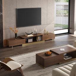 "Mordelle Extendable Up to 70.8"" Rectangle Walnut Coffee Table with 2 Drawers" - thumbnail 4