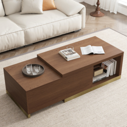 "Mordelle Extendable Up to 70.8"" Rectangle Walnut Coffee Table with 2 Drawers" - thumbnail 3