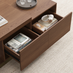 "Mordelle Extendable Up to 70.8"" Rectangle Walnut Coffee Table with 2 Drawers" - thumbnail 6