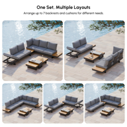 6 PCS Modular L-Shaped Garden Sectional Sofa Set with Covers Modern Yard & Patio Furniture for 6 Person in Dark Grey Cushion & Pillow Included - thumbnail 6