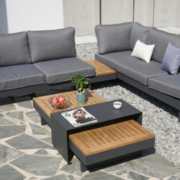 6 PCS Modular L-Shaped Garden Sectional Sofa Set with Covers Modern Yard & Patio Furniture for 6 Person in Dark Grey Cushion & Pillow Included - thumbnail 5