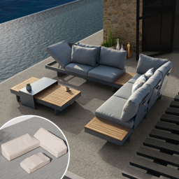 6 PCS Modular L-Shaped Garden Sectional Sofa Set with Covers Modern Yard & Patio Furniture for 6 Person in Dark Grey Cushion & Pillow Included - thumbnail 1