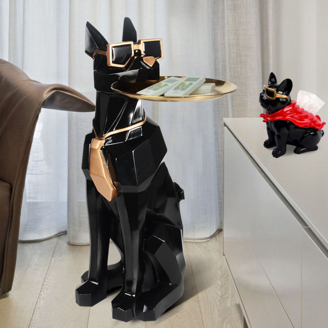 Sculpture Tray End Table Modern Black Side Table with Tissue Storage - image 1