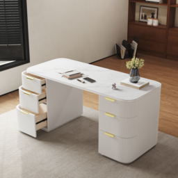 Marble Oval Home Office Desk with 6 Drawers White Executive Writing Desk (1620mm) - thumbnail 1