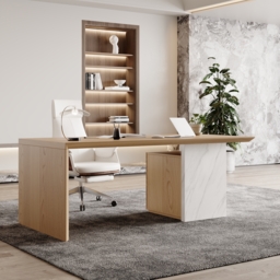 Modern White & Natural Wooden Home Office Desk with Movable File Cabinet Office Furniture (1520mm) - thumbnail 1