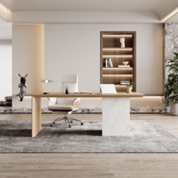 Modern White & Natural Wooden Home Office Desk with Movable File Cabinet Office Furniture (1520mm) - thumbnail 2