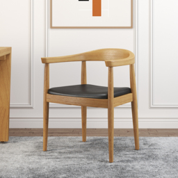 Modern Dining Chairs Upholstered Leather Curved Back Walnut Wooden Armchair Dining Room Chairs