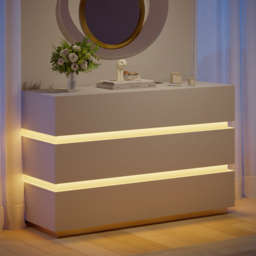 120 cm Modern White 6 Drawer LED Chest of Drawers Bedroom Storage Cabinet - thumbnail 2