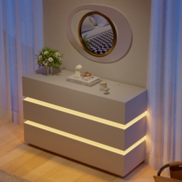 120 cm Modern White 6 Drawer LED Chest of Drawers Bedroom Storage Cabinet - thumbnail 1