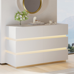 120 cm Modern White 6 Drawer LED Chest of Drawers Bedroom Storage Cabinet - thumbnail 7
