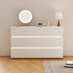 120 cm Modern White 6 Drawer LED Chest of Drawers Bedroom Storage Cabinet - thumbnail 6