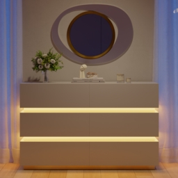 120 cm Modern White 6 Drawer LED Chest of Drawers Bedroom Storage Cabinet - thumbnail 3