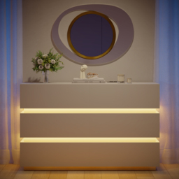 120 cm Modern White 6 Drawer LED Chest of Drawers Bedroom Storage Cabinet - thumbnail 3