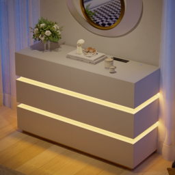 120 cm Modern White 6 Drawer LED Chest of Drawers Bedroom Storage Cabinet - thumbnail 1