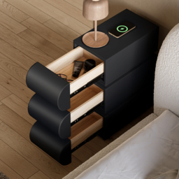 Narrow Modern White Leather Smart Nightstand with Wireless Charger 3 Drawers Bedside Table with USB & Type-C Ports  Set of 2 - thumbnail 6