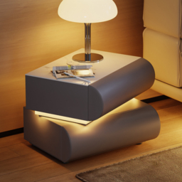 Narrow Modern White Leather Smart Nightstand with Wireless Charger 3 Drawers Bedside Table with USB & Type-C Ports  Set of 2