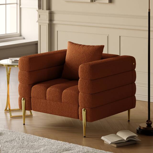 Rust Boucle Accent Chair Modern Modular Arm Chair - image 1