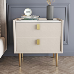 Sintered Stone Top 2-Drawer Leather Bedside Table - thumbnail 3