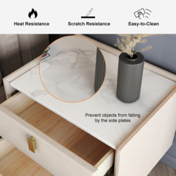 Sintered Stone Top 2-Drawer Leather Bedside Table - thumbnail 9