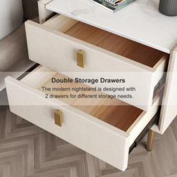 Sintered Stone Top 2-Drawer Leather Bedside Table - thumbnail 8