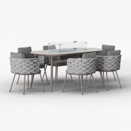 7 PCS Outdoor Propane Fire Pit Table & Rope Woven Armchair Oval Outdoor Dining Set Modern Yard & Ptio Furniture for 6 Person in Gray - thumbnail 9