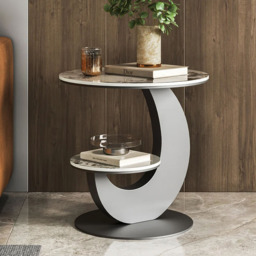 Sintered Stone Side Table 2 Tier Decorative Cocktail Table Round End Table Modern Simplicity Living Room - thumbnail 4