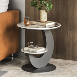 Sintered Stone Side Table 2 Tier Decorative Cocktail Table Round End Table Modern Simplicity Living Room - thumbnail 3