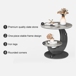 Sintered Stone Side Table 2 Tier Decorative Cocktail Table Round End Table Modern Simplicity Living Room - thumbnail 9