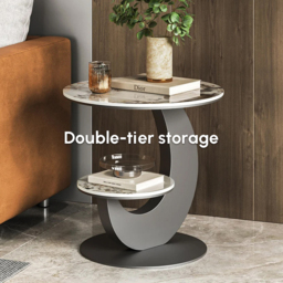 Sintered Stone Side Table 2 Tier Decorative Cocktail Table Round End Table Modern Simplicity Living Room - thumbnail 7