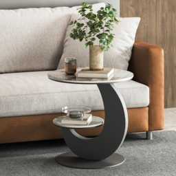 Sintered Stone Side Table 2 Tier Decorative Cocktail Table Round End Table Modern Simplicity Living Room - thumbnail 5