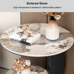 Sintered Stone Side Table 2 Tier Decorative Cocktail Table Round End Table Modern Simplicity Living Room - thumbnail 6