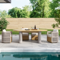 Costra Outdoor Aluminium Extendable Dining Set with 6 Woven Swivel Armchairs in Ivory - thumbnail 2